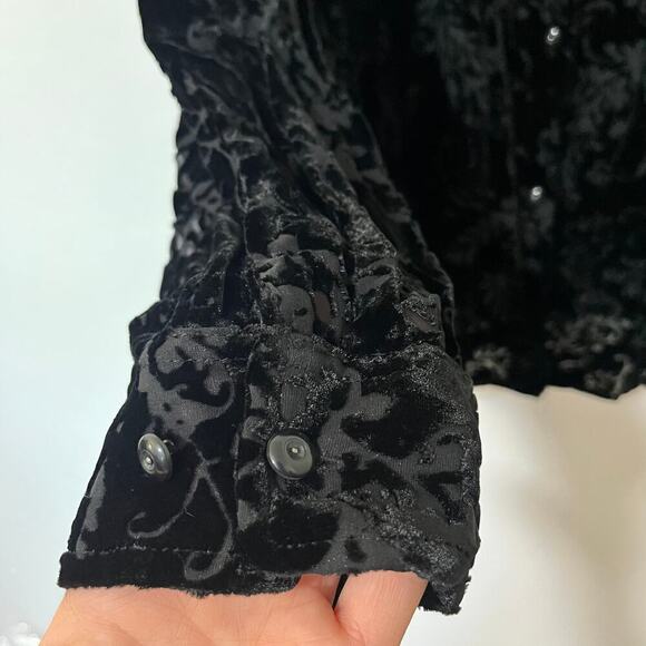 Lauren Ralph Lauren Velvet Burnout Top Sz XL Whimsigoth Black Fairy Grunge Sheer - Picture 6 of 8